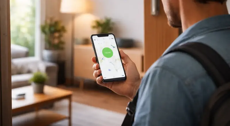 Smartphone erkennt Anwesenheit im Smart Home beim Verlassen der Wohnung