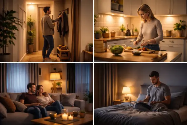 Typische Lichtautomationen in Flur, Küche, Wohnzimmer und Schlafzimmer