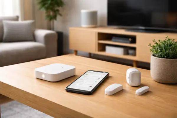 Technische Voraussetzungen für Anwesenheitserkennung im Smart Home Smartphone, Smart-Home-Zentrale und Sensoren als technische Grundlage