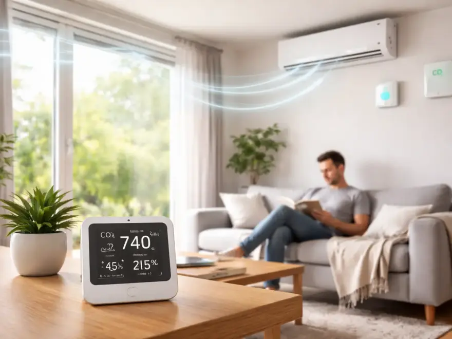 Automatische Lüftungssteuerung im Wohnraum mit CO₂- und Luftfeuchtigkeitssensor