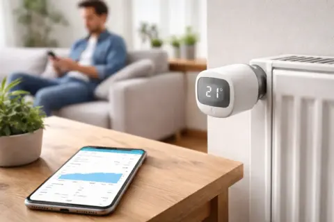Smarte Heizkörperthermostate synchronisieren mit Zeitplänen in einem Wohnraum