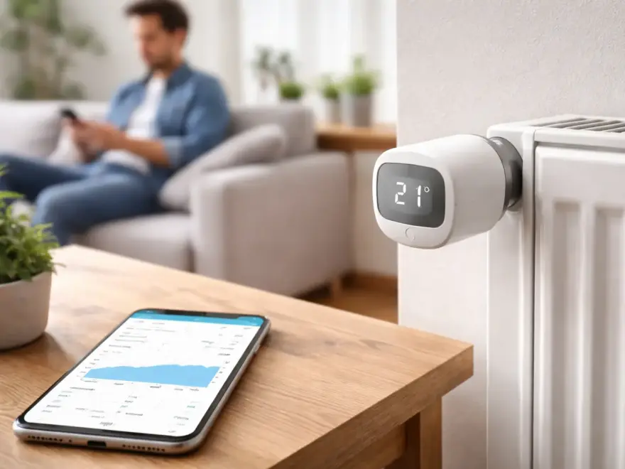 Smarte Heizkörperthermostate synchronisieren mit Zeitplänen in einem Wohnraum