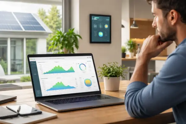 KI im Energiemanagement analysiert Energieverbrauch und Erzeugung in einem modernen Haushalt
