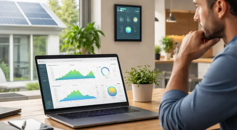 KI im Energiemanagement analysiert Energieverbrauch und Erzeugung in einem modernen Haushalt