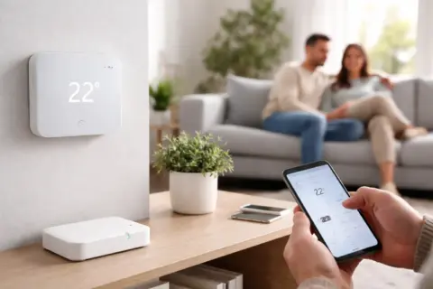 Smarte Heizungssteuerung nutzen: So vermeidest du typische Wärmeverluste im Alltag 6 Smarte Heizungssteuerung im Wohnzimmer mit Thermostat und App-Steuerung