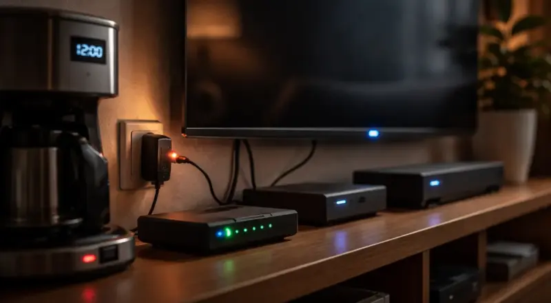 Elektronische Geräte im Standby-Modus mit leuchtenden LEDs verbrauchen dauerhaft Strom