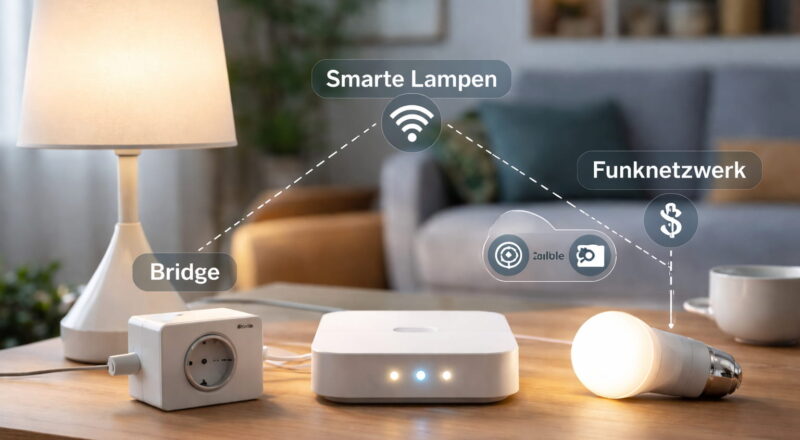 Smarte Lichtsysteme mit Bridge, LED-Lampe und Funkverbindung im Dauerbetrieb