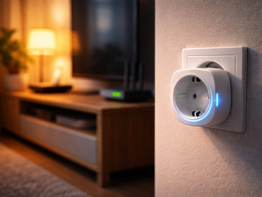 Smarte Steckdose im Standby mit aktivem Statuslicht und ohne angeschlossenes Gerät