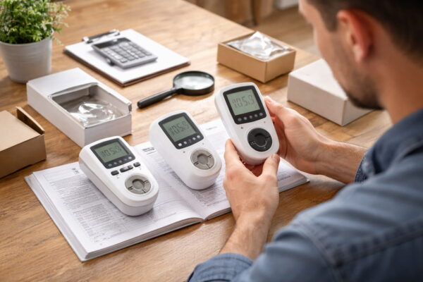 Strommessgeräte vergleichen und das passende Modell auswählen Strommessgeräte im Vergleich bei der Kaufentscheidung am Tisch