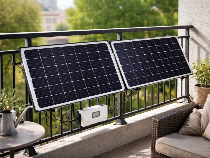 Balkonkraftwerk mit zwei Solarmodulen am Balkon montiert zur Stromerzeugung