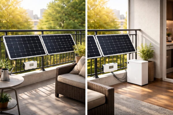 Balkonkraftwerk mit und ohne Speicher im Vergleich auf einem Balkon